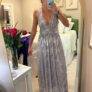 Aidan Mattox Women's Purple Metallic V-Neck Gown